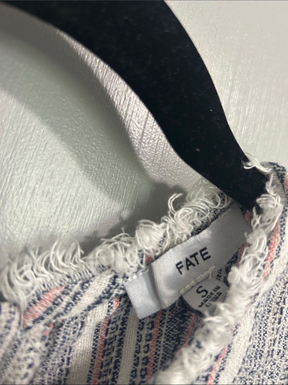 Fate Striped Frayed-Edge Cotton and Line. Tank Top in White, Navy & Pink - Picture 2 of 6